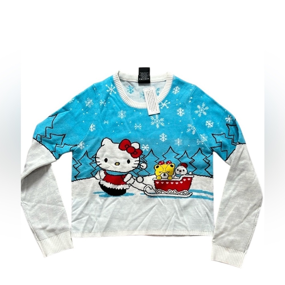 Women’s NWT Sanrio Hello Kitty Cropped Christmas Pullover Sweater: M - Picture 3 of 9